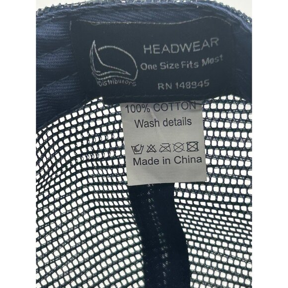 USA Flag Embroidered Trucker Hat Mesh Back Adjustable Snapback Navy Blue Cotton - Picture 5 of 7